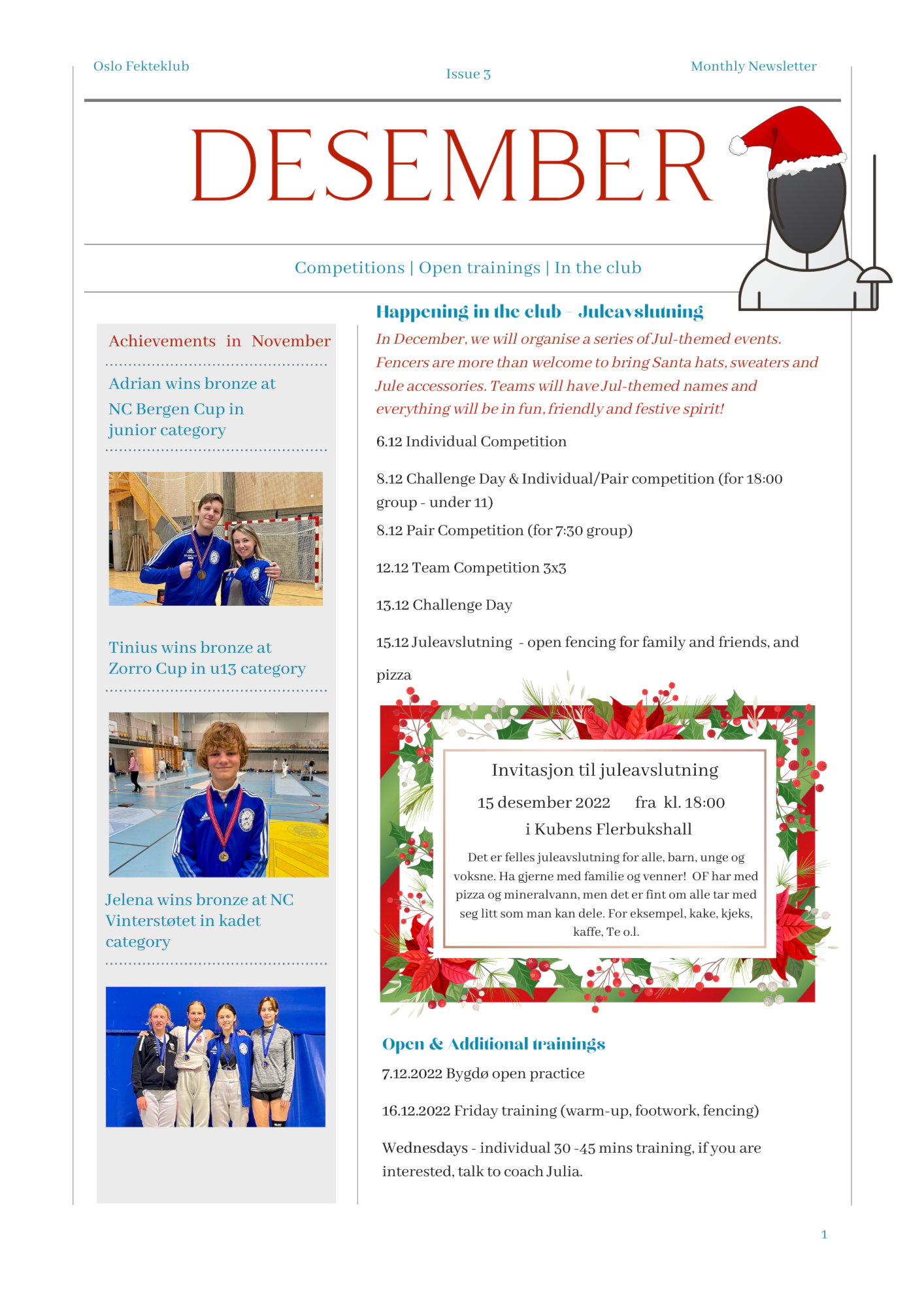 JULEAVSLUTNING FOR ALLE DEN 15.12.2022, FRA KL. 18.00 I FLERBRUKSHALLEN PÅ KUBEN